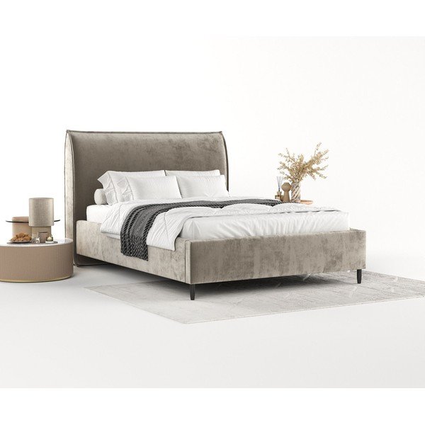 Бежово тапицирано двойно легло с място за съхранение с включена подматрачна рамка 180x200 cm Shell – Maison de Rêve-image-1