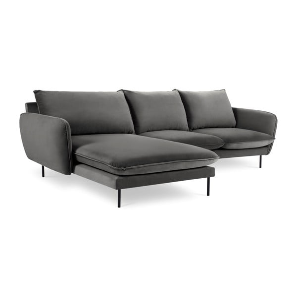 Тъмно сив ъглов диван от кадифе , ляв ъгъл Vienna - Cosmopolitan Design