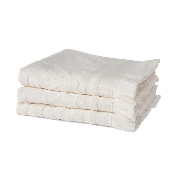 Sada 3 krémových ručníků z organické bavlny Seahorse, 60 x 110 cm