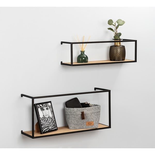 Комплект от 2 рафта от бор с черна метална конструкция Части, дължина 55 cm Geo - Wenko-image-1