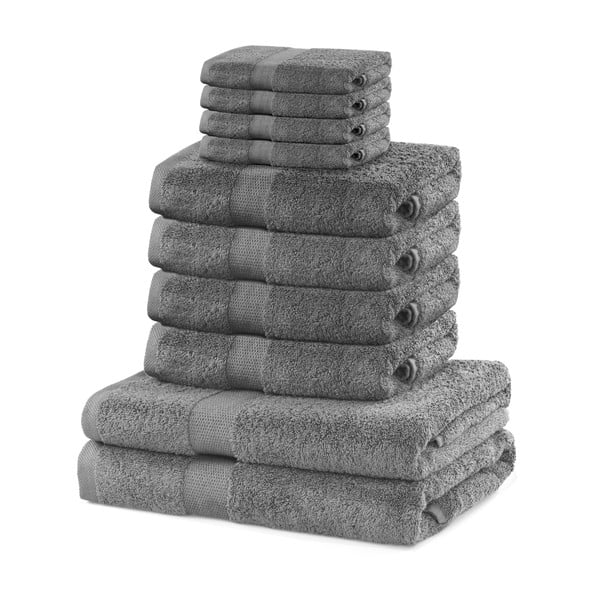 Комплект от 8 сиви кърпи и 2 кърпи за баня Marina Silver - DecoKing