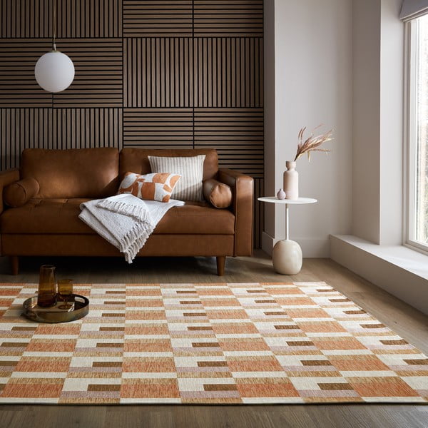 Оранжево-естествен килим 155x230 cm Riley Block Geo – Flair Rugs-image-1
