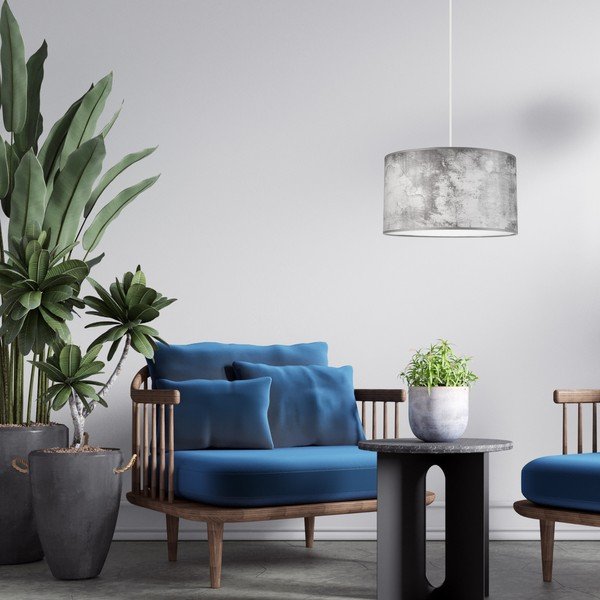 Сива висяща лампа с текстилен абажур ø 35 cm Print - LAMKUR-image-2