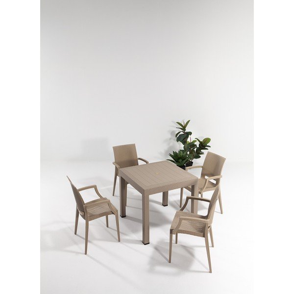 Бежов градински комплект за хранене от изкуствен ратан за 4 души Rattan – Floriane Garden-image-1