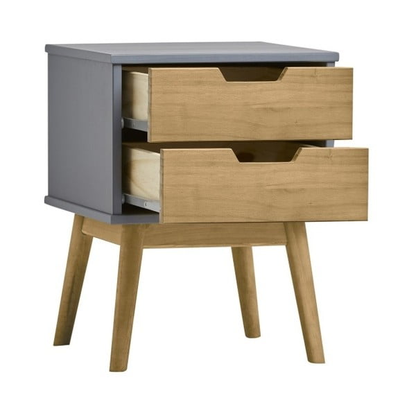 Сиво-кафяво нощно шкафче, изработено от масивна борова дървесина Baku - Marckeric-image-3