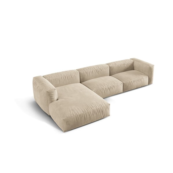 Бежов кадифен модулен ъглов диван (ляв ъгъл) Martina – Micadoni -image-2