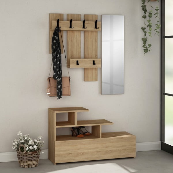 Комплект за коридор в дъбов декор в естествен цвят Vesty - Kalune Design-image-2