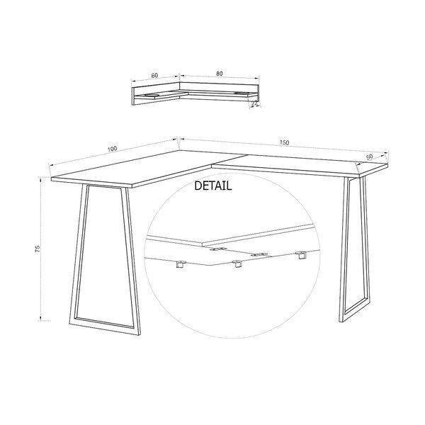 Комплект от рафт и ъглово бюро Tarly, височина 75 cm - Unknown-image-3