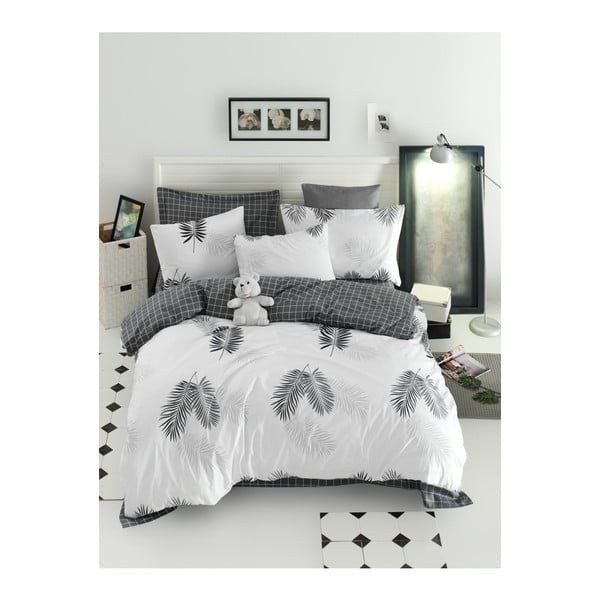 Памучно спално бельо за двойно легло Ranforce с чаршаф White & Grey, 200 x 220 cm Pipong - Mijolnir