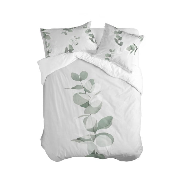 Бяла и зелена памучна завивка за единично легло 140x200 cm Corymbia - Blanc