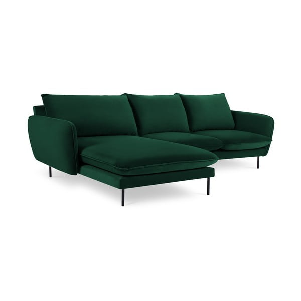 Тъмнозелен ъглов диван от кадифе (ляв ъгъл) Vienna - Cosmopolitan Design