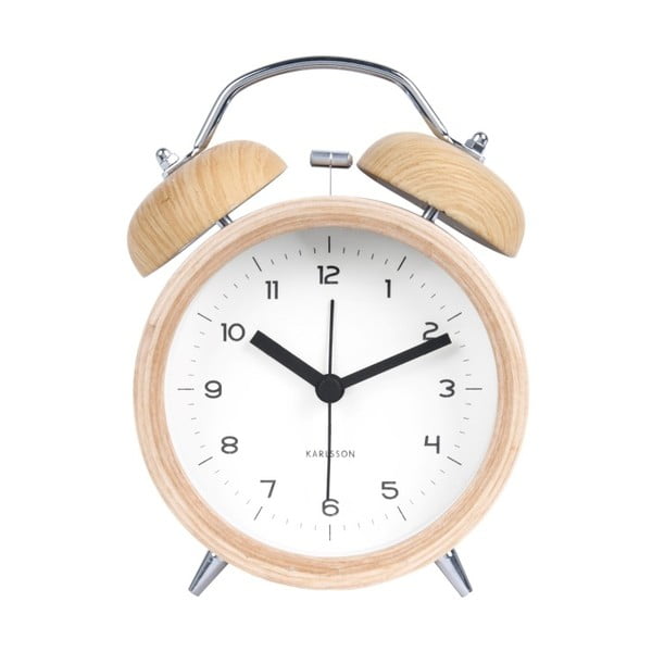 Бял будилник с дървен декор , ⌀ 10 cm Classic Bell - Karlsson