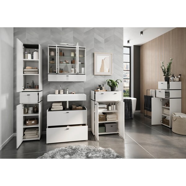 Бял шкаф за баня с огледало и осветление 79x80 cm Modesto - Germania-image-4