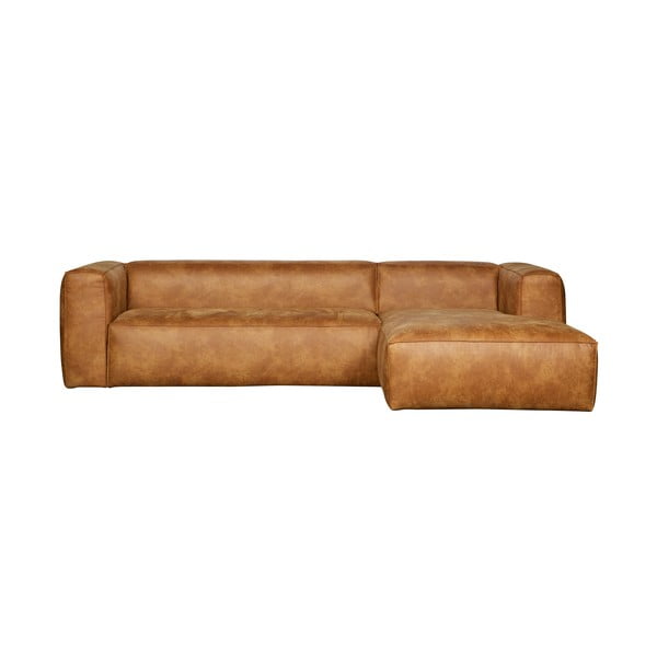 Кафяв ъглов диван от рециклирана кожа , десен ъгъл Bean - WOOOD