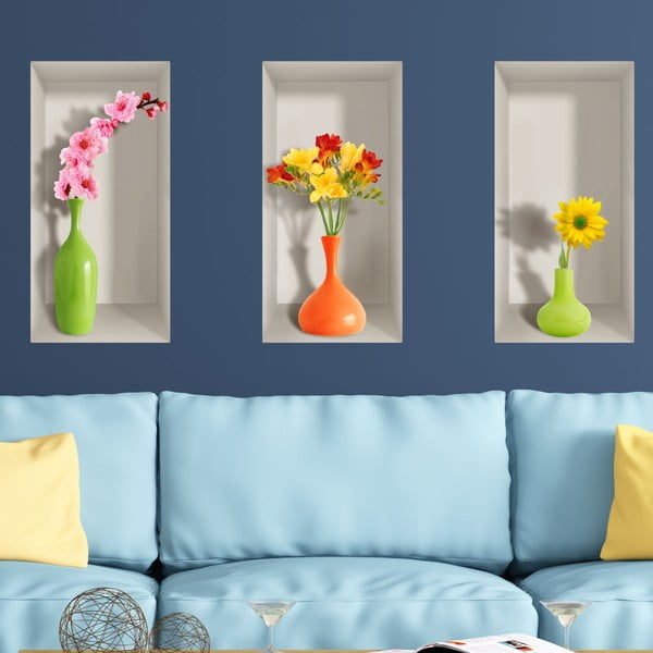 Комплект от 3 3D стикера за стена Пролетни цветя - Ambiance