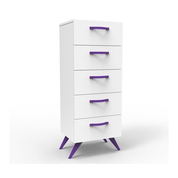Bílý noční stolek s fialovýma nohama Magenta Home Coulour Series, výška 113,9 cm