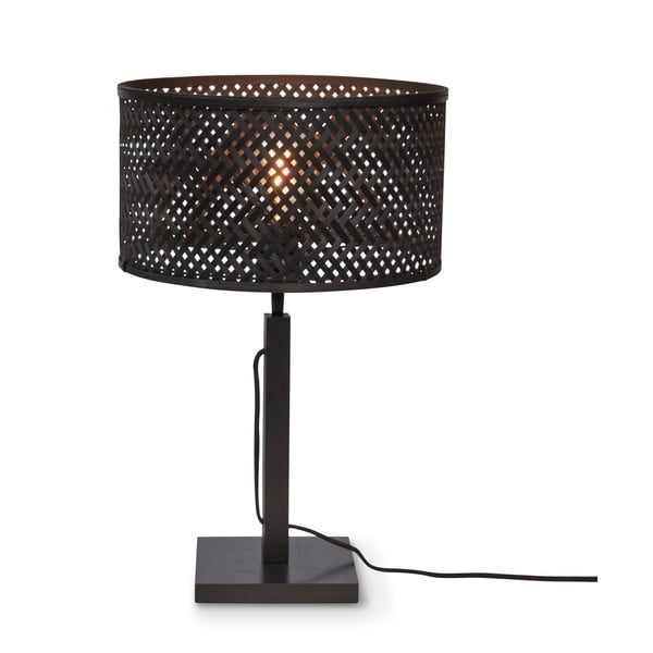 Черна настолна лампа с бамбуков абажур (височина 38 cm) Java - Good&Mojo