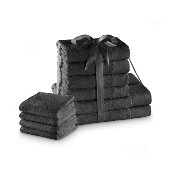 Тъмносиви памучни хавлии и кърпи за баня в комплект от 10 бр. от тери Amari – Restilo
