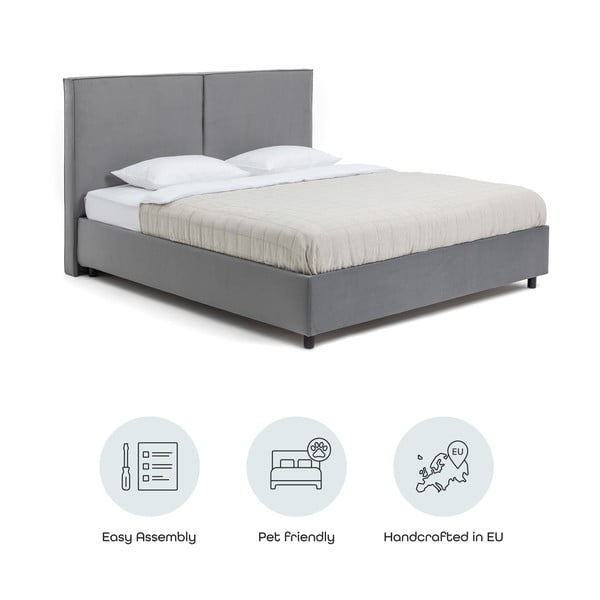 Сиво тапицирано двойно легло с място за съхранение и включена подматрачна рамка 180x200 cm Myra Bold – Bonami Selection-image-4