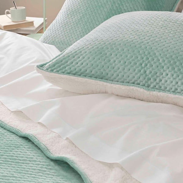 Зелен капитониран комплект шалте и калъфка за възглавница от шерпа 240x220 cm Mylene – douceur d'intérieur-image-1