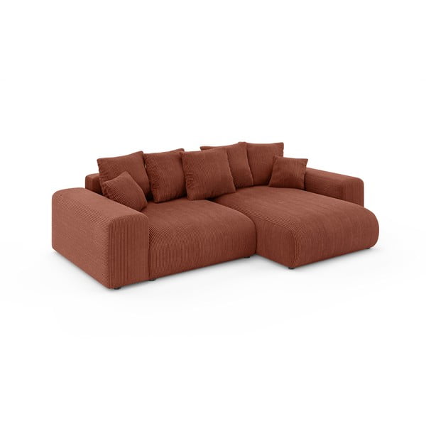 Разтегателен ъглов диван с място за съхранение от рипсено кадифе в тухлен цвят (променлив) Luma – Ropez-image-2