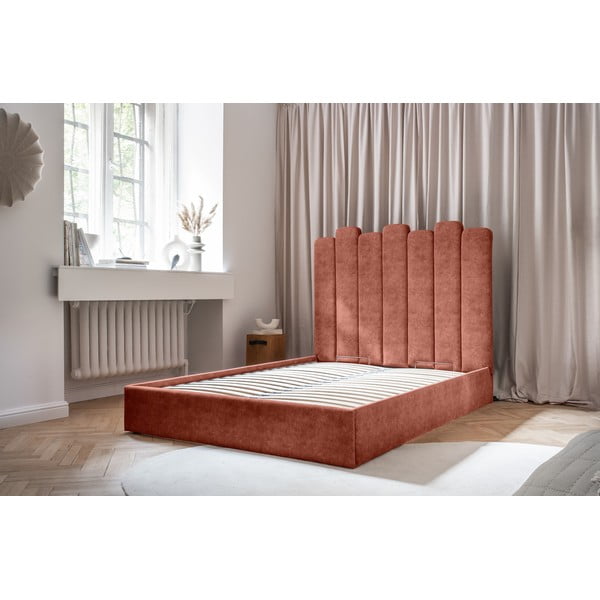 Тапицирано двойно легло с място за съхранение и решетка 160x200 cm в тухлен цвят Dreamy Aurora - Miuform-image-1