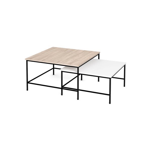 Масички за кафе в бяло/естествено с дъбов плот в комплект от 2 броя 80x80 cm Fiorenza - Marckeric-image-3