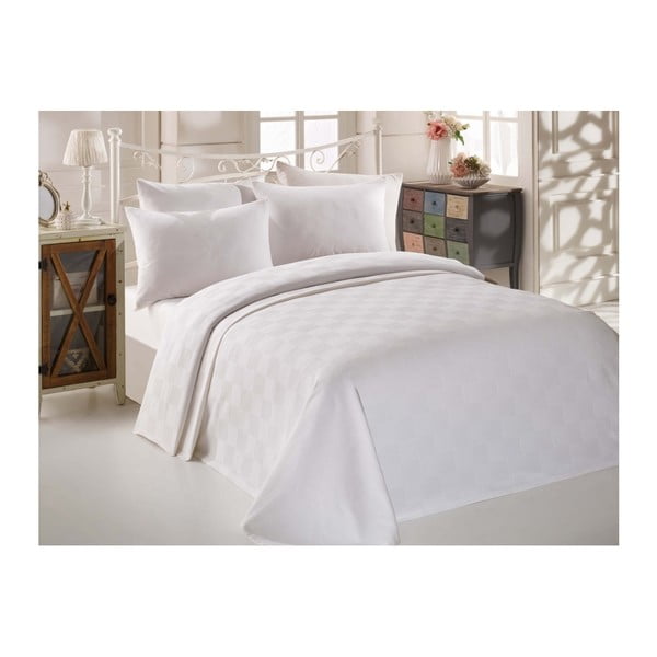 Комплект бяла памучна покривка, чаршаф и 2 калъфки за възглавници за двойно легло Turro Puro, 200 x 235 cm - Mijolnir
