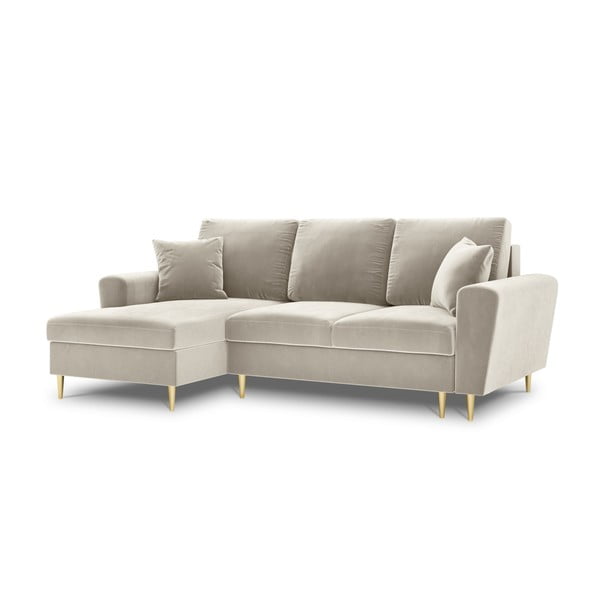 Бежов кадифен разтегателен ъглов диван с място за съхранение (ляв ъгъл) Kyoto – Cosmopolitan Design-image-4