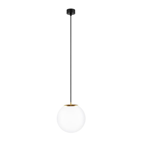 Бяла висяща лампа с черен кабел и златни детайли Tsuri, ⌀ 25 cm - Sotto Luce