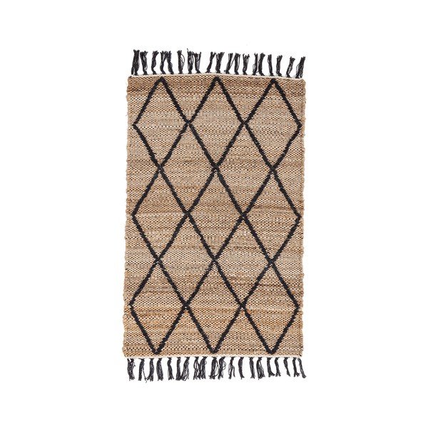 Черен/в естествен цвят ръчно изработен ютен килим 60x90 cm Shaila – Yes Everyday