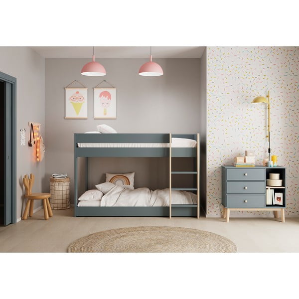 Детско легло сиво-зелено 90x190 cm двуетажно с включена подматрачна рамка Angel – Marckeric-image-1