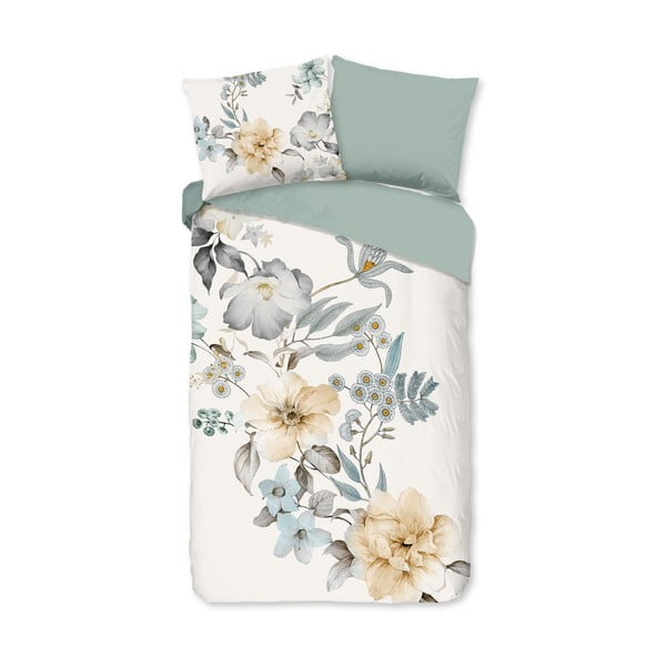 Зелено-кремаво единично удължено памучно спално бельо 140x220 cm Celina – Good Morning