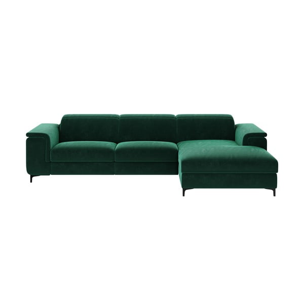 Тъмнозелен ъглов диван от кадифе (десен ъгъл) Brito - MESONICA