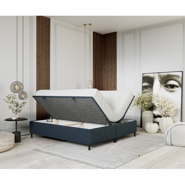 Тъмносиньо тапицирано двойно легло с място за съхранение 200x200 cm Tate – Maison de Rêve-image-2