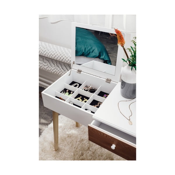 Бяла тоалетка с огледало, кутия за бижута и табуретка Beauty - Bonami Essentials-image-2