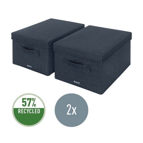 Тъмносиви текстилни кутии за съхранение в комплект 2 бр. с капаци 28.5x38x20 cm – Leitz-image-4