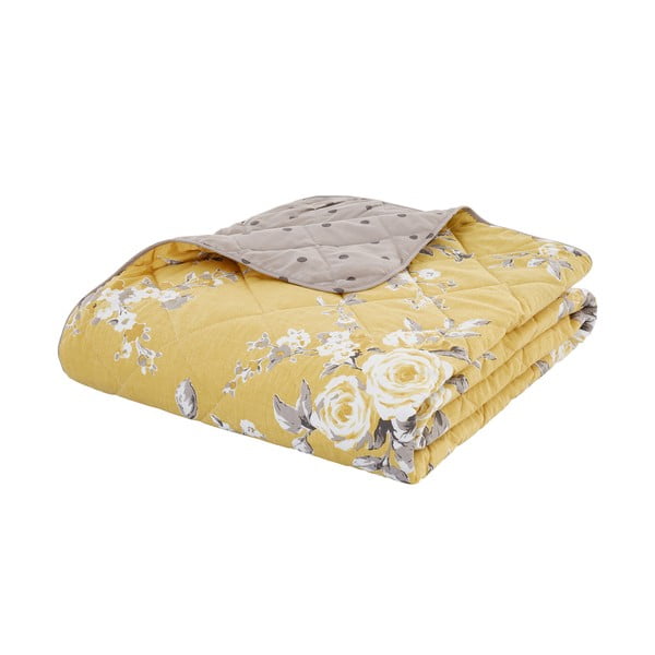 Жълта покривка за легло с мотив на цветя , 220 x 230 cm Canterbury - Catherine Lansfield
