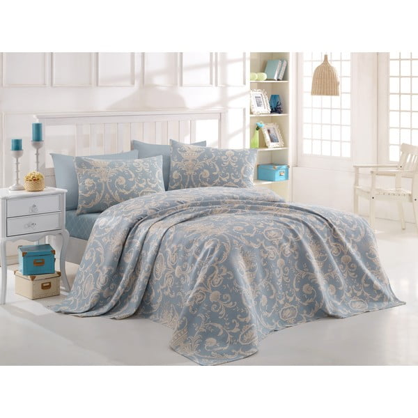 Лека памучна покривка за легло с чаршаф за двойно легло и калъфки за възглавници , 200 x 235 cm Tuval - Mijolnir