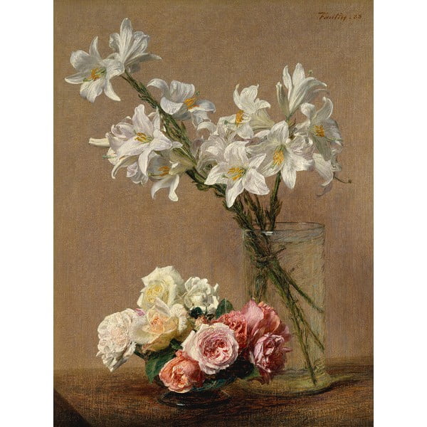 Репродукция на картина на Анри Фантин-Латур - , 45 x 60 cm Roses and Lilies - Fedkolor