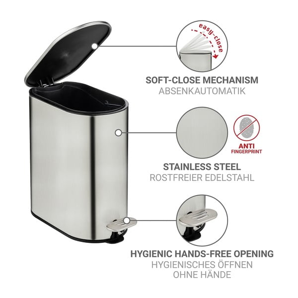 Кошче за боклук с педал от неръждаема стомана в матово сребрист цвят 5 l Collungo – Wenko-image-3