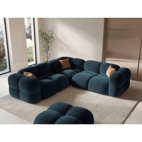 Тъмносин кадифен ъглов диван Loretto – Cosmopolitan Design-image-1