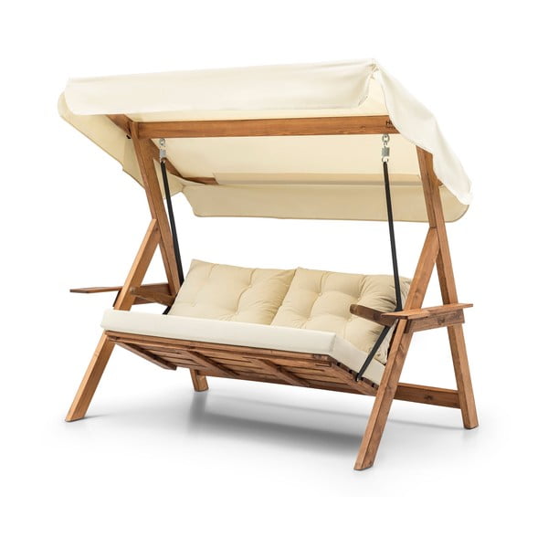 Градинска люлка от масивно дърво в кремаво-естествен цвят Galata – Floriane Garden-image-3