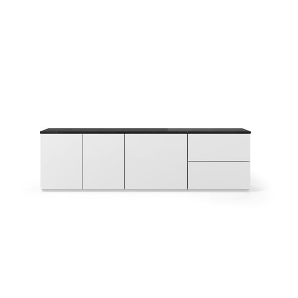Матирана бяла маса за телевизор с черен мраморен плот Присъединете се, 200 x 57 cm - TemaHome