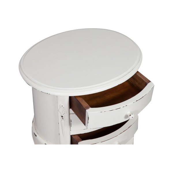 Příruční bílý stolek z mahagonového dřeva se šuplíky Crido Consulting Biscottini Oval-image-3