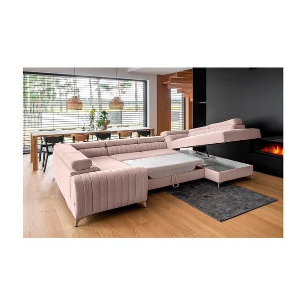 Розов разтегателен ъглов диван с място за съхранение (десен ъгъл U форма) Louis – ELTAP-image-4