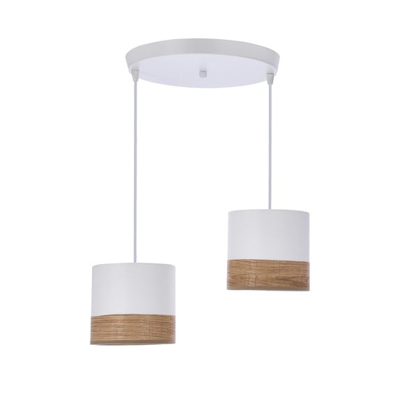 Бяла висяща лампа с фурнир и текстилен абажур ø 15 cm Bianco - Candellux Lighting
