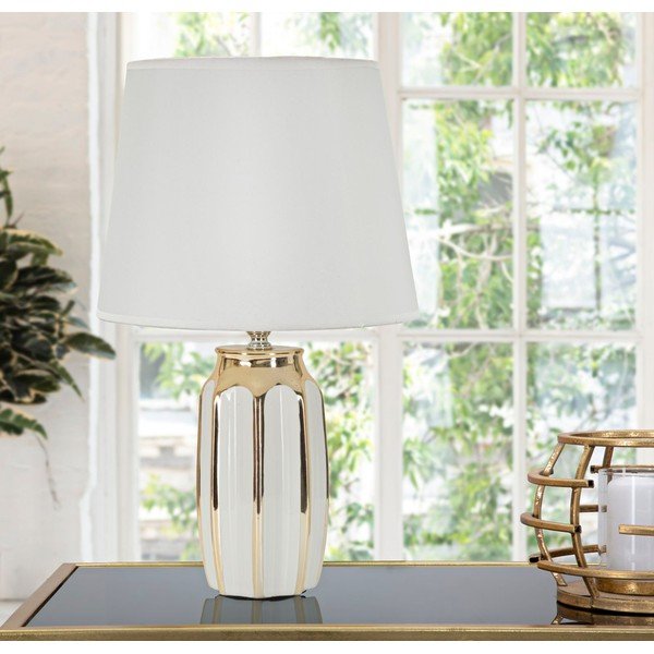 Бяла/ в златист цвят керамична настолна лампа с текстилен абажур (височина 40,5 cm) Cassy – Mauro Ferretti-image-1