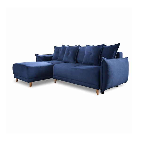 Тъмносин ъглов разтегателен диван от велур (променлив) Lazy Lukka - Miuform