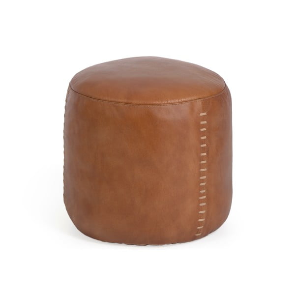 Кафяв кожен пуф в цвят коняк Cesia - Kave Home